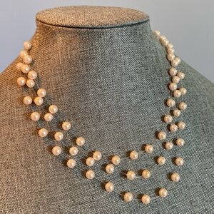 Three Strand Floating Pearls Necklace
